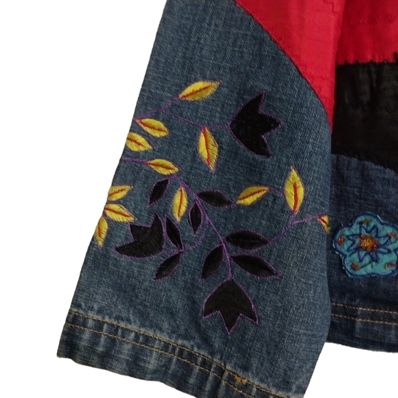 Chico's Design Cotton/Silk Beaded Embroidered Jean Jacket Sz 2 (L) - Picture 4 of 7